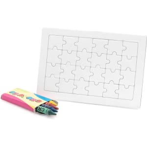 A puzzle kit consisting of a blank puzzle board and four coloured markers. The board has 16 jigsaw pieces.