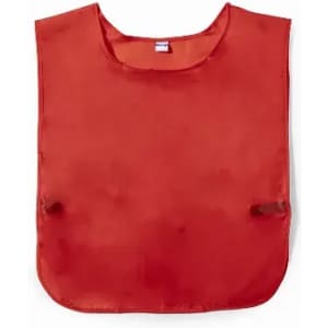 A red training bib made of lightweight fabric, featuring armholes and a smooth finish. It has a simple design and includes a logo.