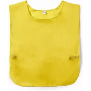 A yellow sports bib featuring a simple design, ideal for team activities. It has a logo on it.