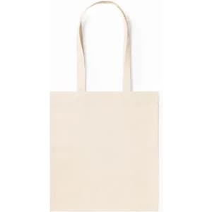 A plain beige tote bag with two shoulder straps and no visible branding or text.