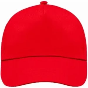 A red baseball cap with a curved brim and a domed crown. Features a plain design and no visible branding.