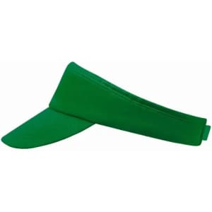 A green visor hat with a wide brim and an adjustable band. It features a smooth design.