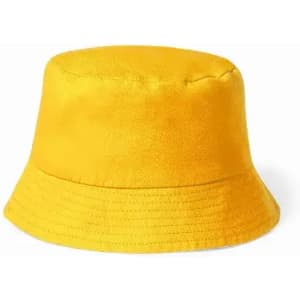 A yellow bucket hat with a soft texture and a wide brim, featuring a simple, unembellished design.