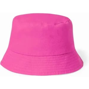 A pink bucket hat with a wide brim, made from soft fabric, featuring no visible logos or branding.