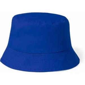 A blue bucket hat with a curved brim and a simple design, featuring no visible logos.