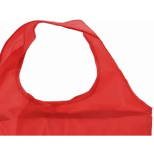 A red tote bag with a large handle opening, featuring a simple design and lightweight material.