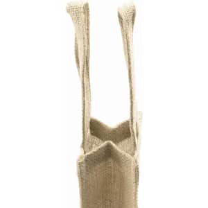 A jute tote bag in natural beige with long handles and a structured shape.