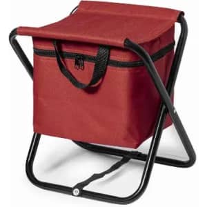 A red folding cooler bag with a black frame and zippered top, featuring handles for easy transport.