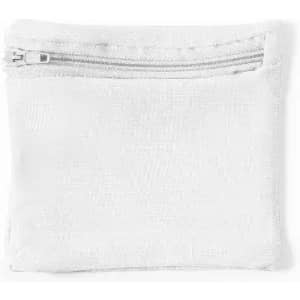 A small white pouch with a zip closure, featuring a simple and plain design.