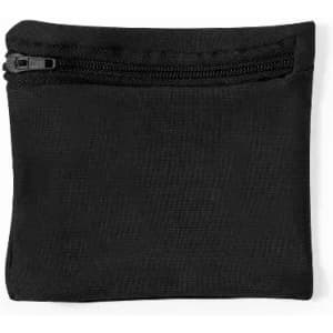 A small black pouch with a zip closure, featuring a simple and sleek design.