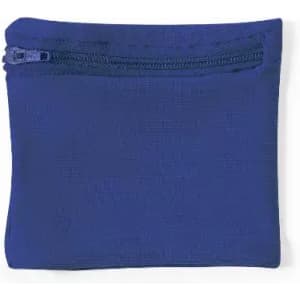 A small blue pouch with a zip closure, featuring a textured fabric design.