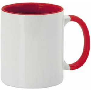 A drink bottle in white with a red interior and handle, featuring a smooth finish and a simple design.