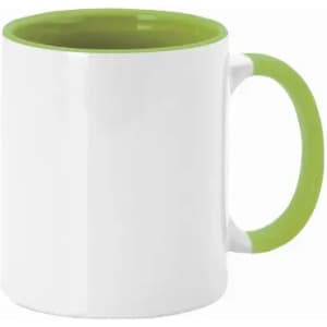 A drink bottle with a white exterior and green handle and interior, featuring a simple, modern design.