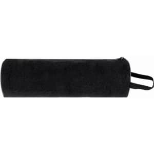 A black cylindrical pouch with a zip and a handle, designed for storing items.