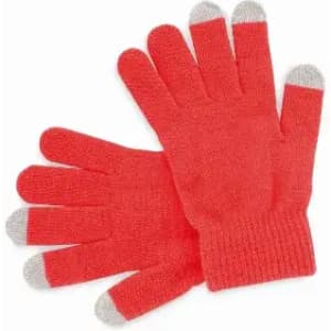A pair of vibrant coral gloves with grey fingertips, featuring a soft, textured finish.