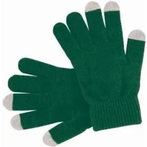 A pair of green gloves with silver tips on the fingers.