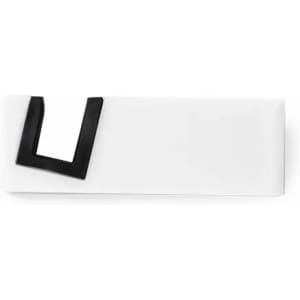 A drink bottle in white with a black design element and a logo.