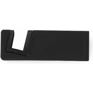 A black promotional product with a unique cut-out design, featuring a sleek, modern aesthetic.