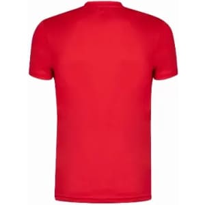 A red t-shirt with a crew neck and short sleeves, featuring a plain back and no visible logos or branding.