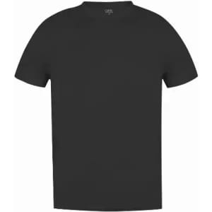 A black t-shirt with a round neckline and short sleeves. It has no visible logos or designs.
