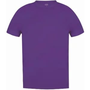 A purple t-shirt with a round neck and short sleeves, featuring a plain design and no visible logos.