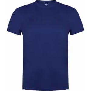 A navy blue short-sleeved t-shirt with a crew neckline and no visible logos or branding.