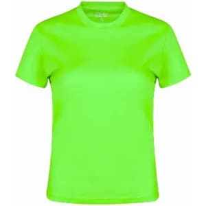 A bright green t-shirt in a short sleeve style, featuring a simple design and a crew neckline.