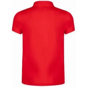 A red polo shirt with a short sleeve design and a collar, featuring a plain back view.