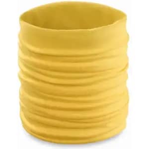 A yellow, textured drink bottle with a seamless design and a logo.