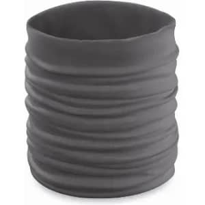 A drink bottle in a tubular design with a textured grey finish and a flexible body. It features a logo.