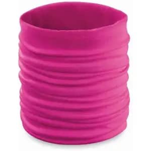 A pink multipurpose fabric tube with a textured design, suitable for various uses. The item has a branded logo.