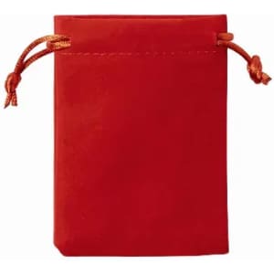 A red drawstring pouch with an orange cord. The pouch is simple and features a smooth texture.