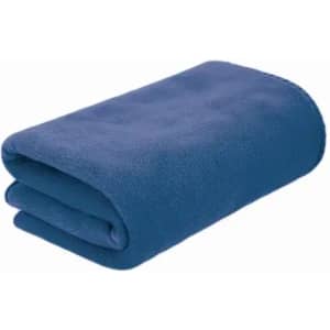 A folded blue fleece blanket with a soft texture. The product features a simple design without any visible branding.