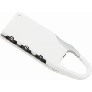 A white multifunctional tool with a curved handle and multiple cutting edges. It features a minimalist design and logo.
