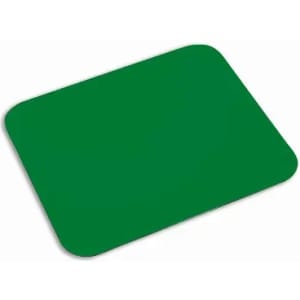 A mouse pad in a solid green colour with rounded corners and a smooth surface.