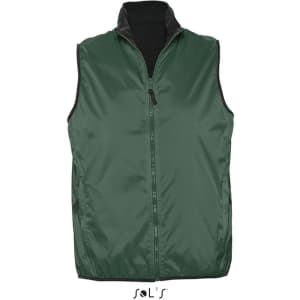 A green unisex reversible vest that is waterproof and windproof, featuring a zipper and a collar.