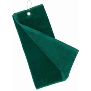 A green microfibre cloth with a hanging loop, featuring a soft, textured surface.