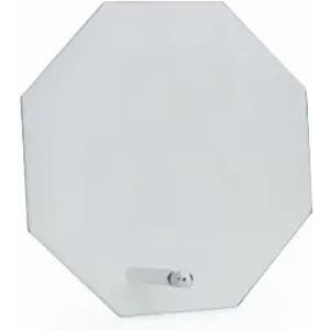 A mirrored octagonal panel with a smooth surface and a small metal support on the back.