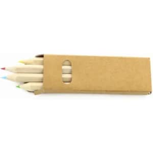 A set of coloured pencils in a plain kraft paper box with a cut-out window displaying the pencil tips.