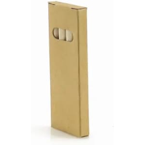 A small, rectangular, brown cardboard box with a cut-out window showcasing the contents inside.