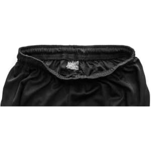 A pair of black sports shorts featuring an elasticated waistband and a label inside.