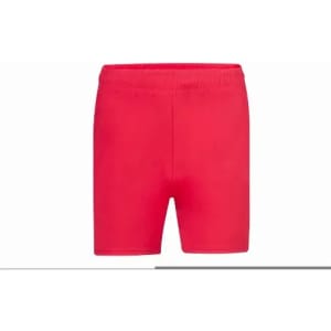 Bright red shorts featuring an elastic waistband and a simple design.