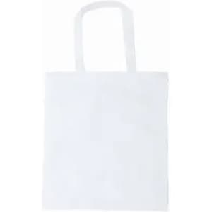 A white tote bag with two handles, featuring a simple, unbranded design.