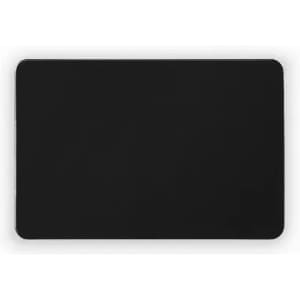 A black promotional product with a rectangular shape and a smooth surface. It features a logo in one corner.
