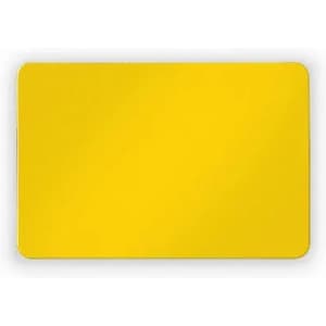 A yellow rectangular promotional product with a smooth surface, featuring a logo.