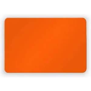 An orange rectangular promotional product featuring a smooth surface and a logo.