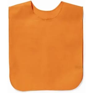 An orange bib with a rounded neck, featuring a simple and functional design. It has no visible logo.