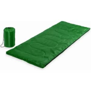 A green camping mattress with a matching carry bag for easy transport. The mattress features a padded surface for comfort.