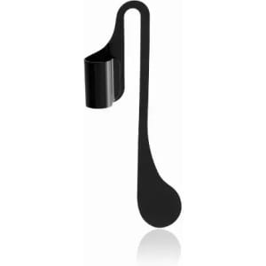 A black drink bottle holder with a sleek, minimalist design and an attached spoon.