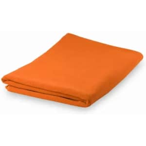 An orange, folded blanket lies flat, showcasing its soft texture and vibrant colour.